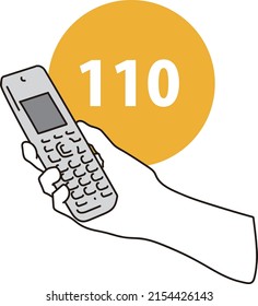 Hand to call the emergency phone 110 in Japan