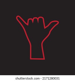 Hand call gesture vector icon symbol, red outline isolated on black background