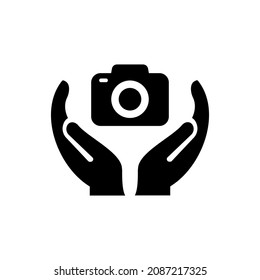 Hand Camera logo design. Camera logo with Hand concept vector. Hand and Camera Shoot logo design