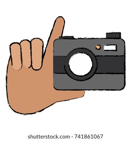 hand with camera photographic isolated icon