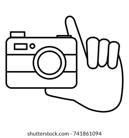 hand with camera photographic isolated icon