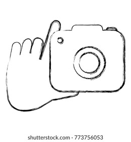 hand with camera photographic isolated icon