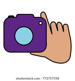 hand with camera photographic isolated icon