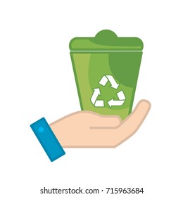 hand with can recycle to environment care