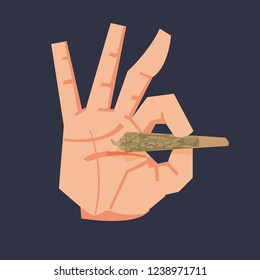 hand with canabis - vector illustration