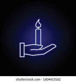 hand, candle, death outline blue neon icon. detailed set of death illustrations icons. can be used for web, logo, mobile app, UI, UX