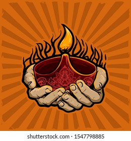 hand with candle for diwali celebrate