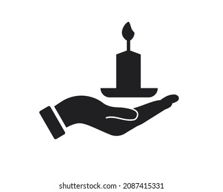 Diseño del logo de la Vela Mano. Logo de velas con vector de concepto de mano. Diseño de logotipo de mano y velas