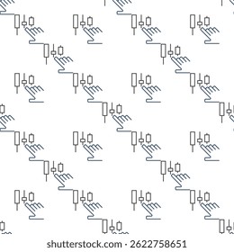 Hand with candlestick pattern vector electronic trading concept outline seamless pattern