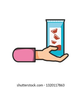 hand with candy chocolate isolated icon