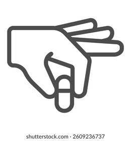 Hand with capsule line icon, pharmacy concept. Vector graphics. Taking drug, medicine sign on white background, outline style icon for mobile or web design