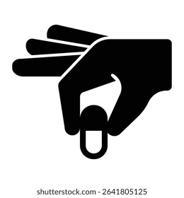 Hand with capsule solid icon, pharmacy concept. Vector graphics. Taking drug, medicine sign on white background, style mobile or design