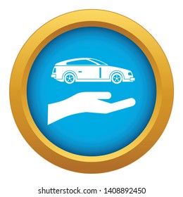 Hand and car icon blue vector isolated on white background for any design