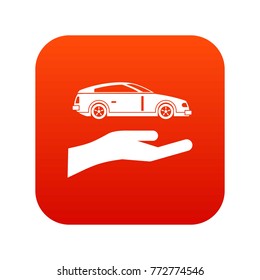 Hand and car icon digital red for any design isolated on white vector illustration