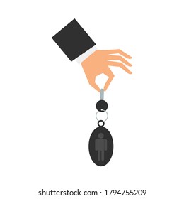 Hand with car key with emblem of male sign isolated on white background. Vector illustration. Flat style	