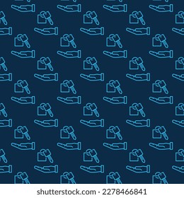 Hand with Car Key vector Car Rental concept blue seamless pattern in outline style 