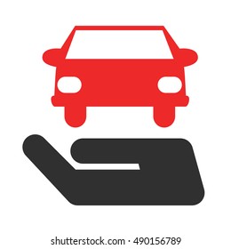 Hand with car, Passenger car insurance vector concept in flat style.