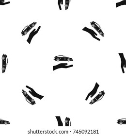 Hand and car pattern repeat seamless in black color for any design. Vector geometric illustration