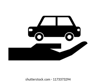 hand with car sedan silhouette isolated icon
