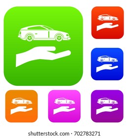 Hand and car set icon in different colors isolated vector illustration. Premium collection