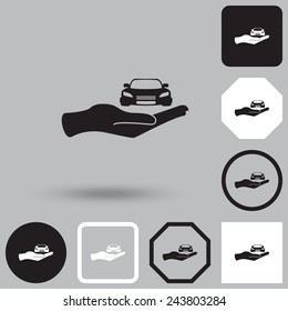 Hand with car vector icon.