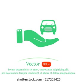 Hand and car vector icon.