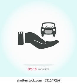 Hand and car vector icon.