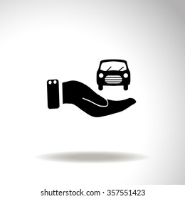Hand and car vector icon.