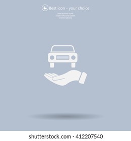 Hand with car vector icon