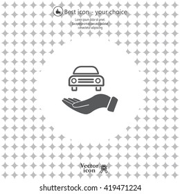 Hand with car vector icon