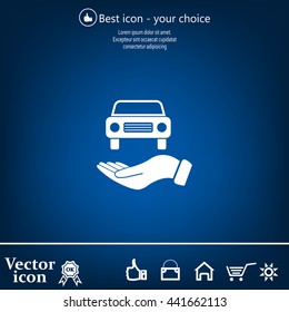 Hand with car vector icon