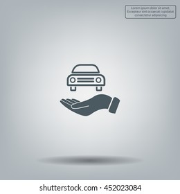 Hand with car vector icon
