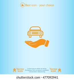 Hand with car vector icon