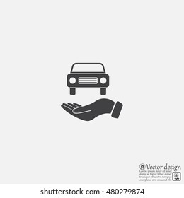 Hand with car vector icon
