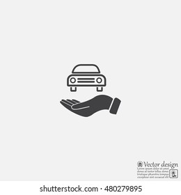 Hand with car vector icon