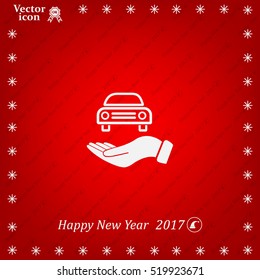 Hand with car vector icon