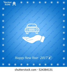 Hand with car vector icon