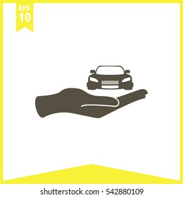 Hand with car vector icon.