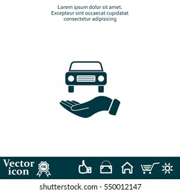 Hand with car vector icon