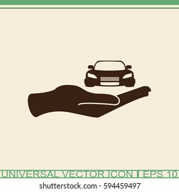 Hand with car vector icon.