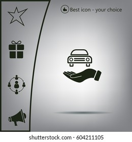 Hand with car vector icon