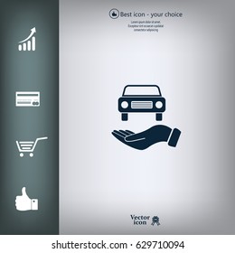 Hand with car vector icon