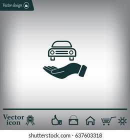 Hand with car vector icon