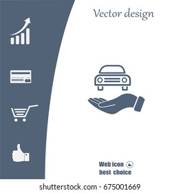 Hand with car vector icon