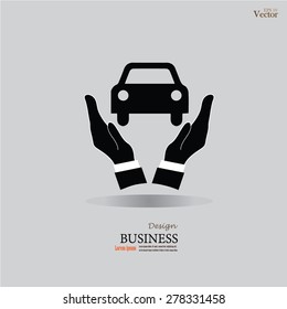 Hand with car vector icon.car on hand.vector illustration.