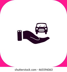 Hand and car vector icon on white background.