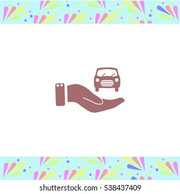 Hand and car vector icon on white background. Isolated illustration. Business picture.