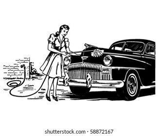 Hand Car Wash - Retro Clip Art