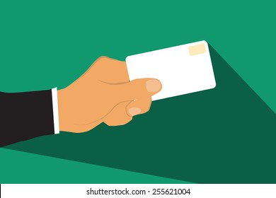Hand with card flat design.