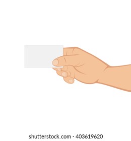 Hand with card isolated on white background, illustration.